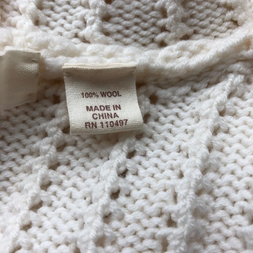 INHABIT White 100% Wool Pointelle Mock Neck Peplum Sweater S